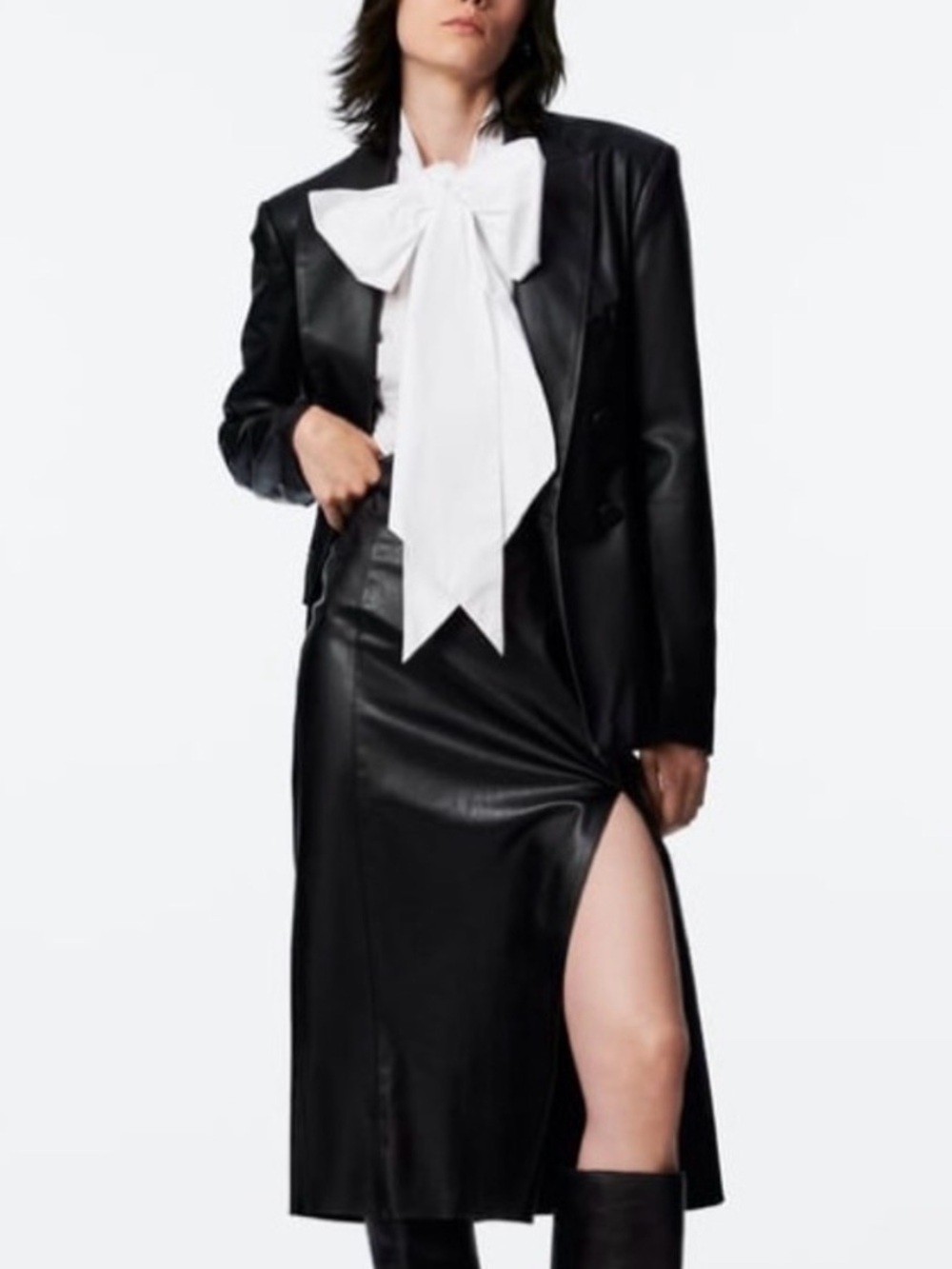 Zara faux leather black midi pencil skirt